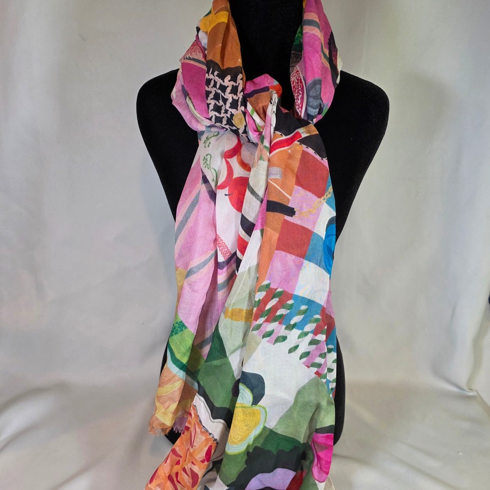 NWT Kate Spade Fall Table Scene Scarf 30"x80" Preppy Colorful